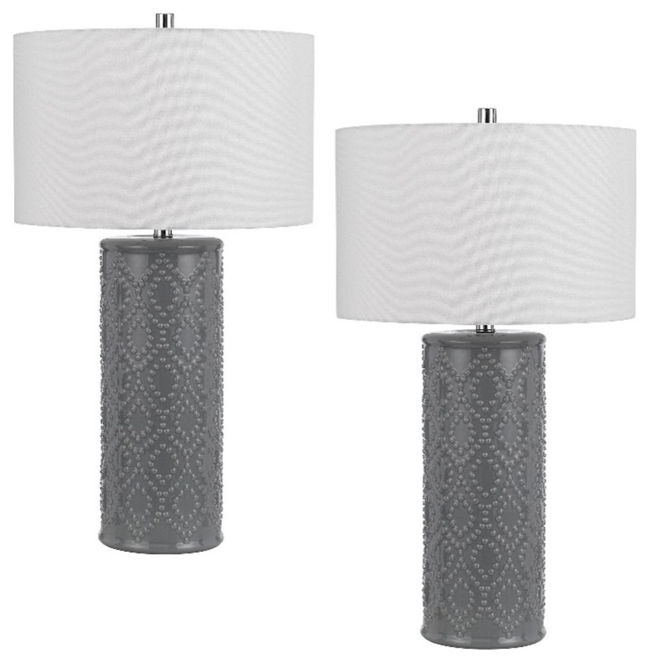 29 Inch Accent Table Lamp Set of 2 Tall Cylinder Ball Finial Accent