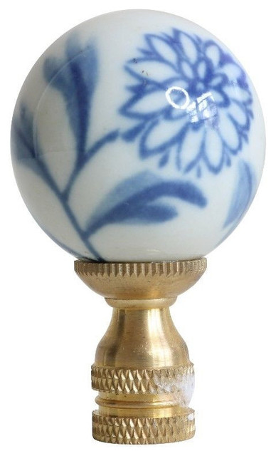 Blue and White Floral Ball Table Lamp Finial 2.5" 