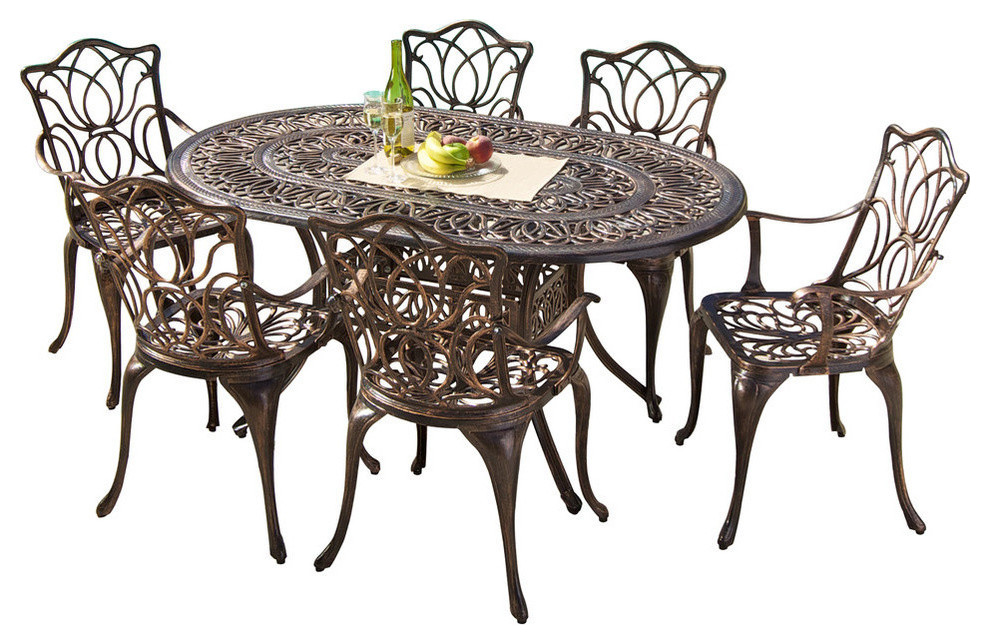 Gdf Studio 7 Piece Gardena Outdoor Cast Aluminum Dining Set Mediterranean Outdoor Dining Sets By Gdfstudio
