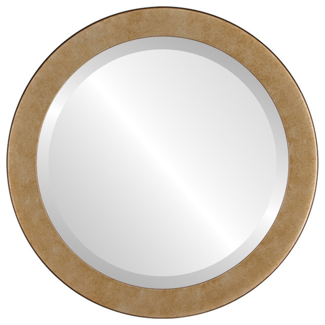 Vienna Framed Round Mirror in Burnished Silver, 20"x20"