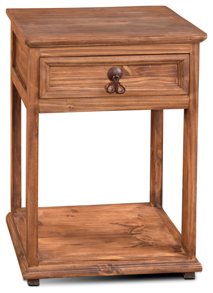Rustic Style Solid Wood 1Drawer Nightstand With Bottom Wooden Shelf