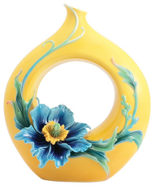 Franz Porcelain Collection Strength and Will Blue Poppy Medium Vase
