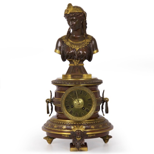 Antique Mantel Clocks >> Consigned French Egyptian Revival Antique Mantel Clock Of Cleopatra Antique Mantel Clocks >> Consigned French Egyptian Revival Antique Mantel Clock Of Cleopatra