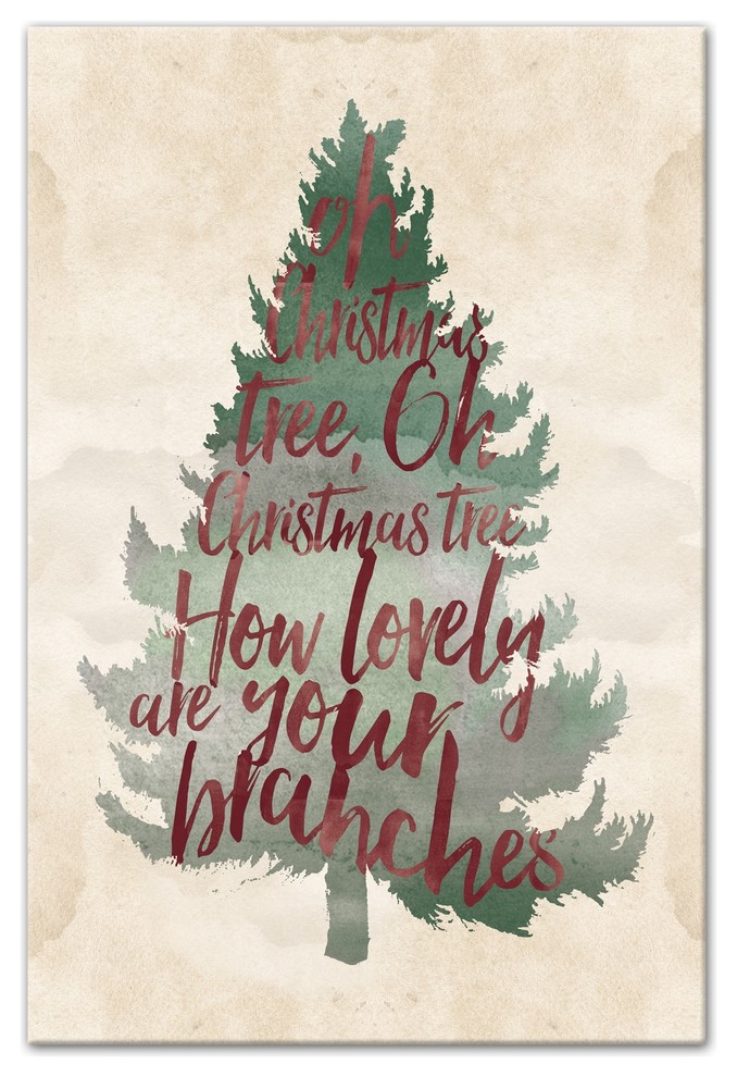 Watercolor O Christmas Tree Canvas Wall Art 24 X36 Contemporary Prints And Posters By Designs Direct