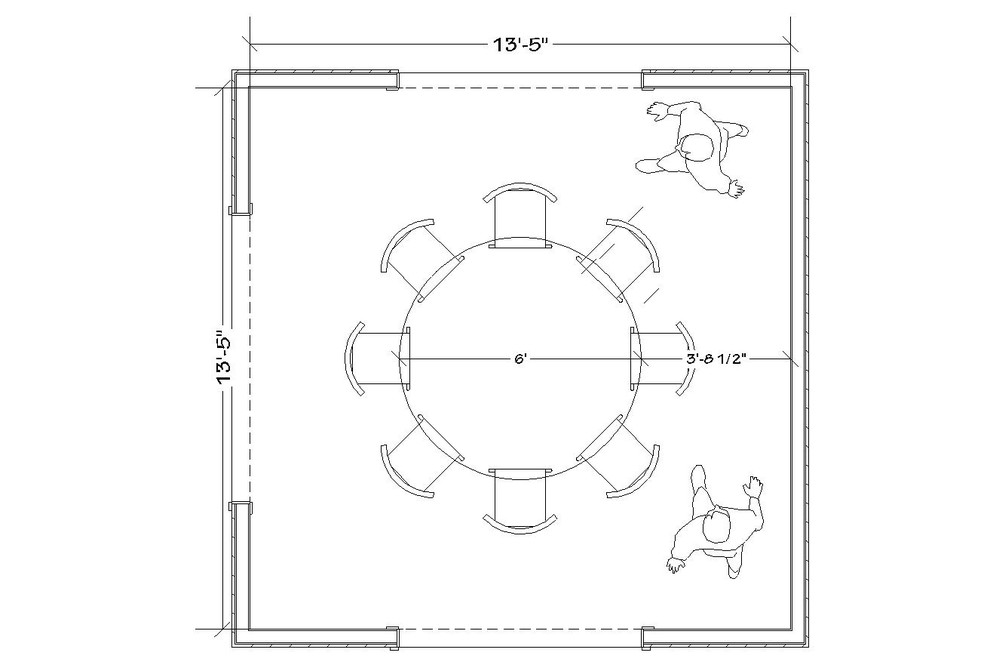 What size dining tables work well in a 12x12 dining room? Round, recta