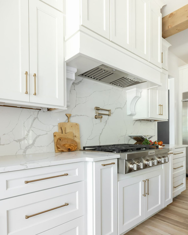 Kitchen - transitional kitchen idea in Atlanta with quartzite countertops