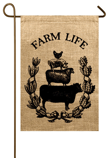“Farm Life” Burlap Garden Flag, 12" W x 18" H - Farmhouse - Flags And