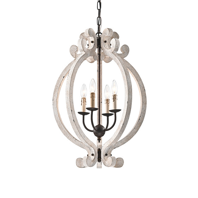 4 Light Off White Distressed Wood And, Off White Washed Wood Chandelier