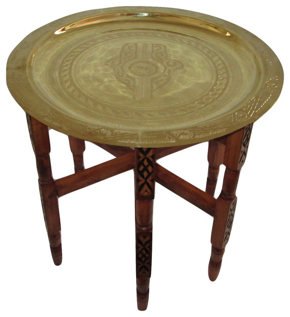 Moroccan Engraved Carved Polished Single Hamsa Hand Brass Tray 13 Moroccan Engraved Carved Polished Single Hamsa Hand Brass Tray 13 Mediterranean Side Tables And End By Furniture Bazaar Llc