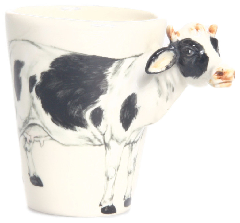Cow 3D Ceramic Mug, White and Black