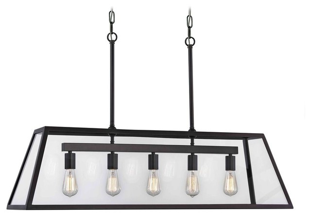Industrial Linear Chandelier with Tapered Rectangle Glass 5-Light