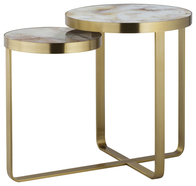 Maison 55 Rex Modern Classic Tan Glass Top Gold Metal Frame Side End Table