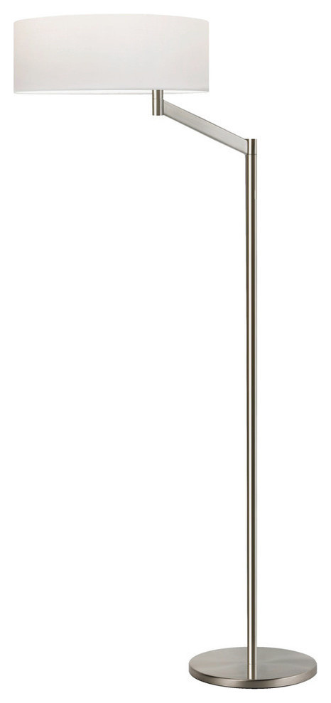 Perch Swing Arm Floor Lamp With White Shade, Satin Nickel