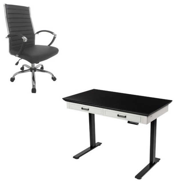 FOA 2Piece Adjustable Wood Top Desk and Chair Home Office Set in Black