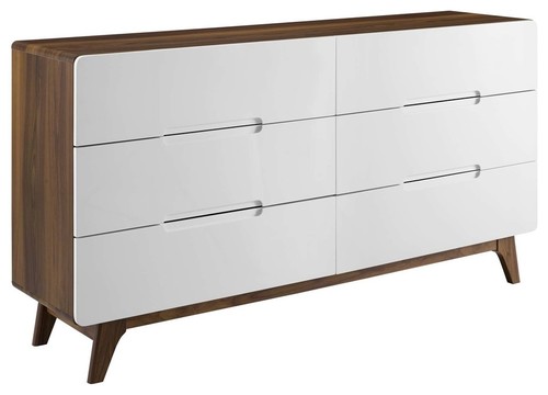 Origin Six-Drawer Wood Dresser or Display Stand, Walnut White