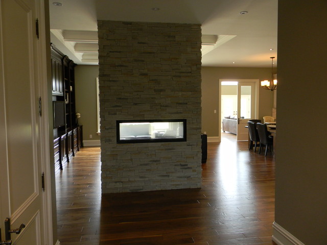 Double Sided Gas Fireplace In Bungalow Entry Toronto By