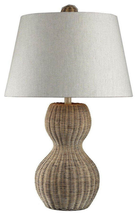 Light Rattan Gourd Table Lamp Made Of Metal And Rattan A Off-White Linen Shade
