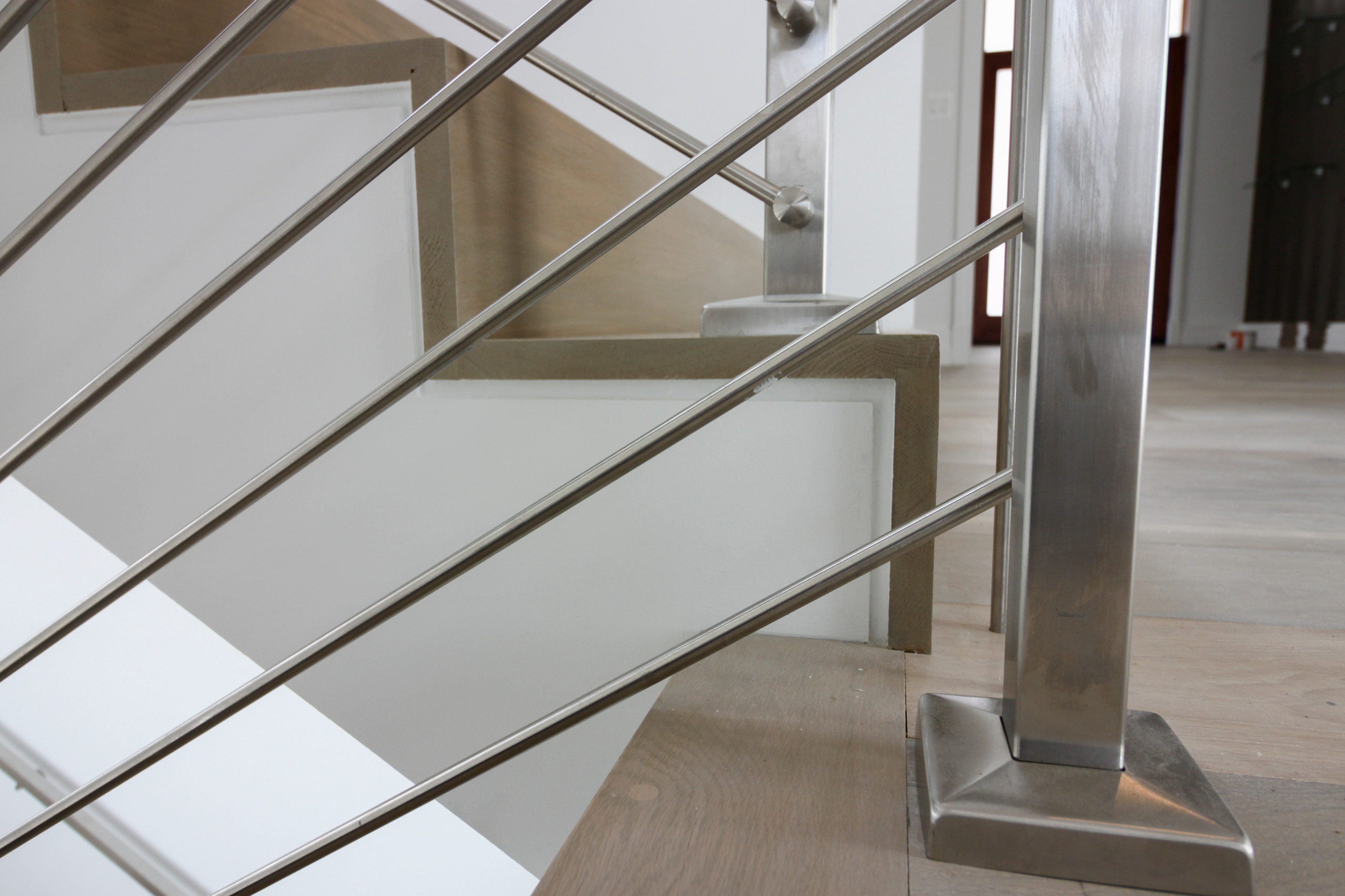 75_Modern Stairway: White O 75_ak & Stainless Steel Balustrade, McLean VA 22101