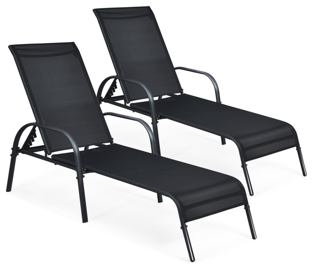 Costway Set of 2 Patio Lounge Chairs Sling Chaise Lounges Recliner Adjustable