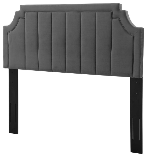 Tufted Headboard, Full Queen Size, Velvet, Dark Gray, Modern