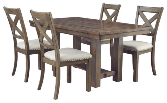 Farmhouse Dining Table, Wooden Frame With Expandable Table Top, Mahogany