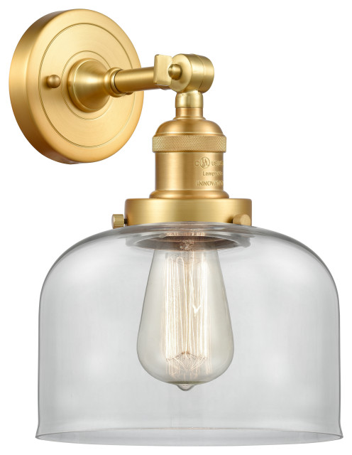 Franklin Restoration Large Bell 1 Light Wall Sconce, Satin Gold, Clear Glass