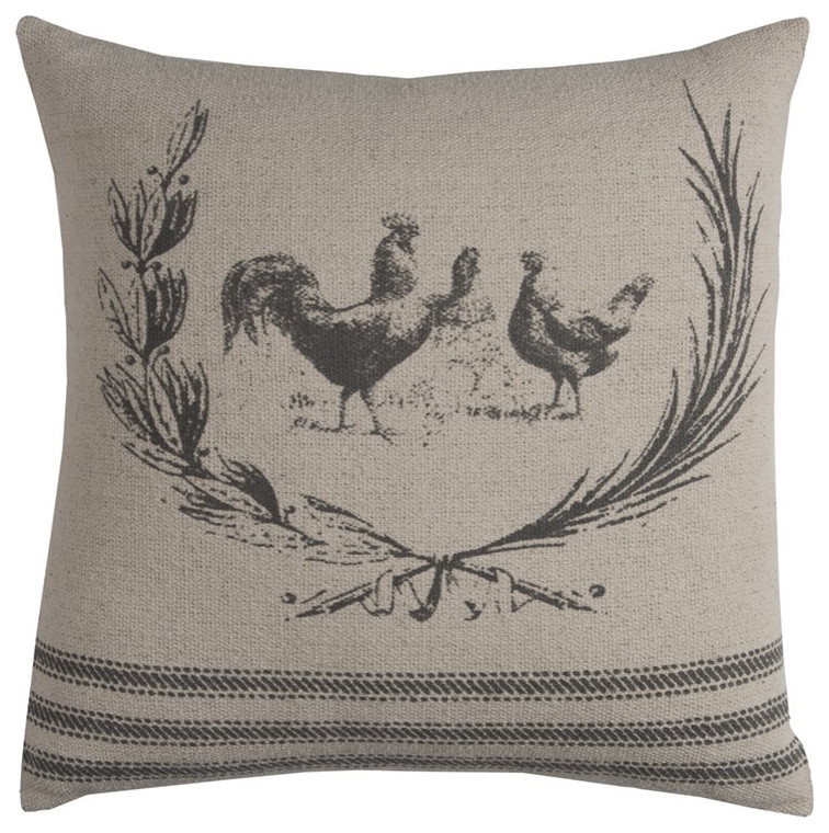 Gray Distressed Farmhouse Rooster Throw Pillow