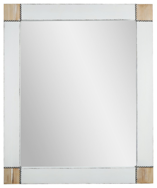 Rustic Whitewashed Wood Framed Wall Mirror With Inlaid Rope Beach Style Wall Mirrors by