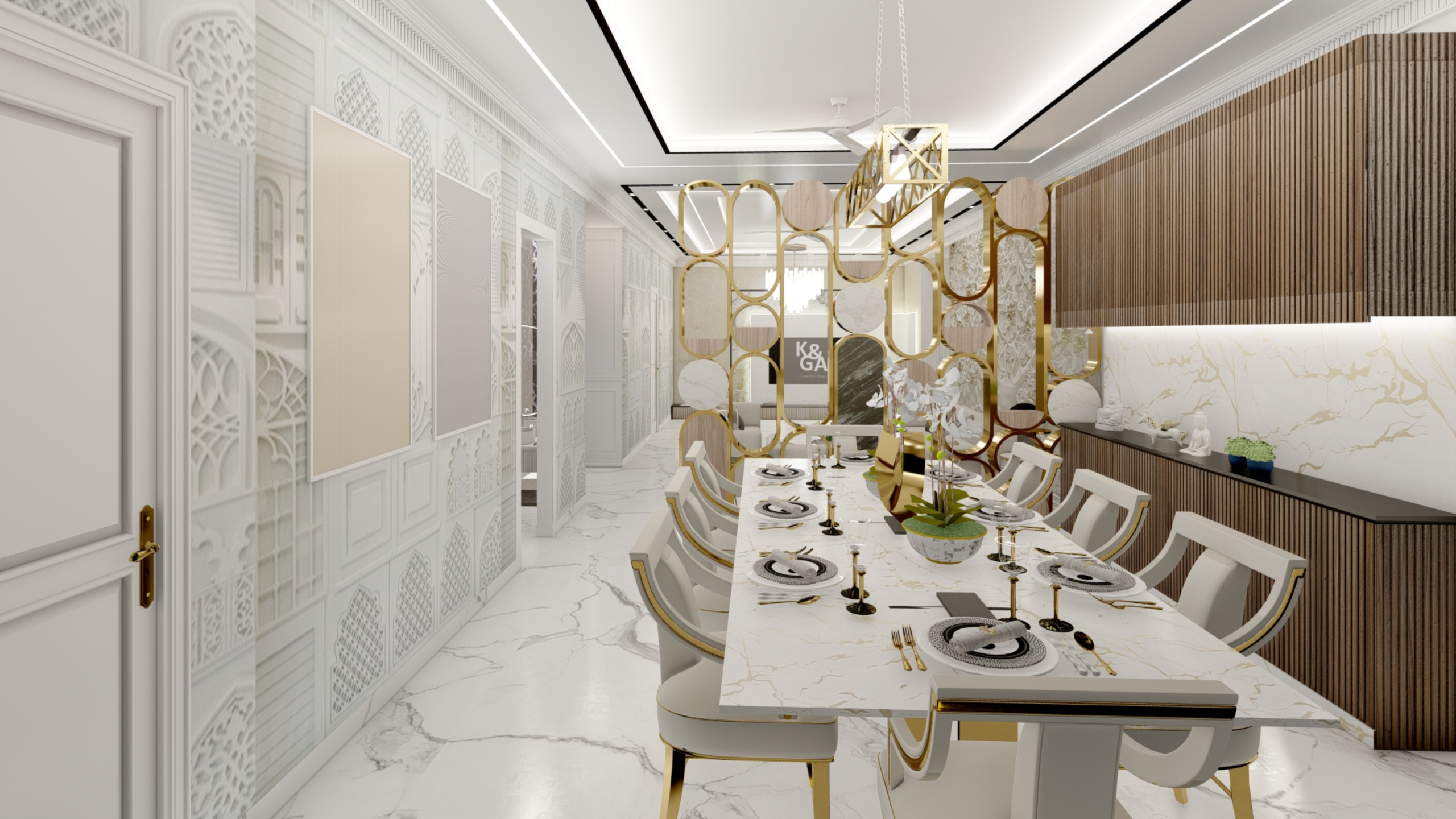 Elegant Lounge and Dining Area with Light Tones in Guildford