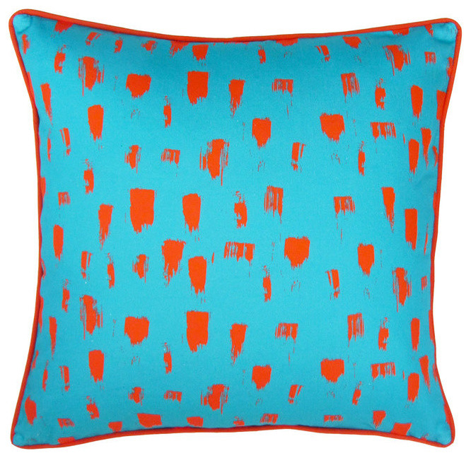 Brushstroke Print Cushion, Red and Turquoise