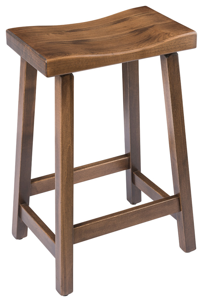 Urban Rustic Saddle Bar Stool, Maple Wood , Cappuccino Stain, Counter Height