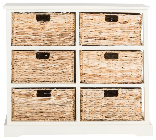 Safavieh Keenan 6-Wicker Basket Storage Chest, Distressed White