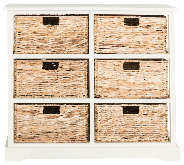 Storage Chest Drawers Wood Trunk Accent Cabinet Woven Basket Organizer Dresser