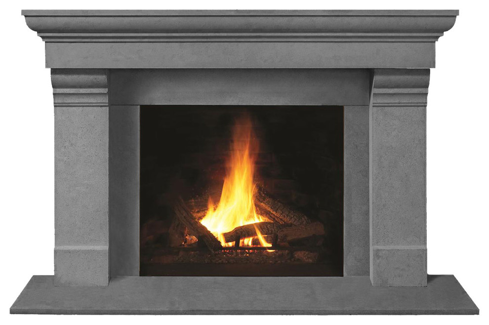 Fireplace Stone Mantel 1147.556 With Filler Panels, Gray, With Hearth Pad