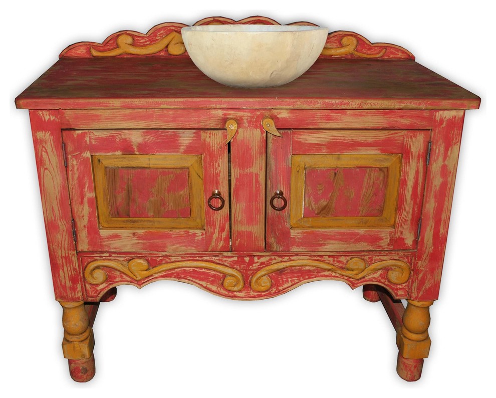 Creel 36" Mexican Rustic Vanity, Two Tone FInish Farmhouse Bathroom