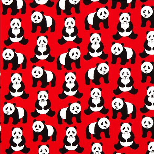 red Robert Kaufman fabric Menagerie with panda bears