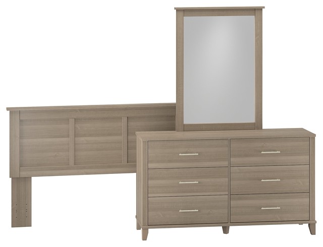 Somerset Dresser With Mirror And Headboard Ash Gray