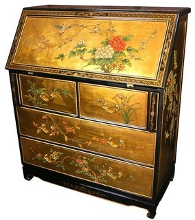 Asian Desks Houzz Oriental Furniture Gold Leaf Secretary Desk Desks And Hutches
