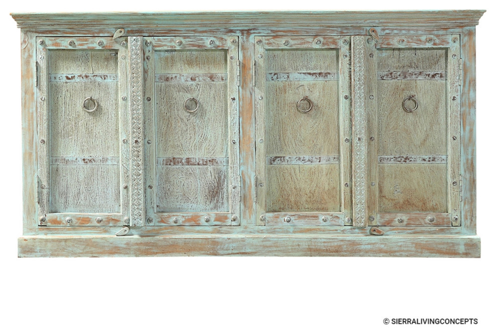 Rustic Solid Wood Distressed 4 Door Buffet Sideboard