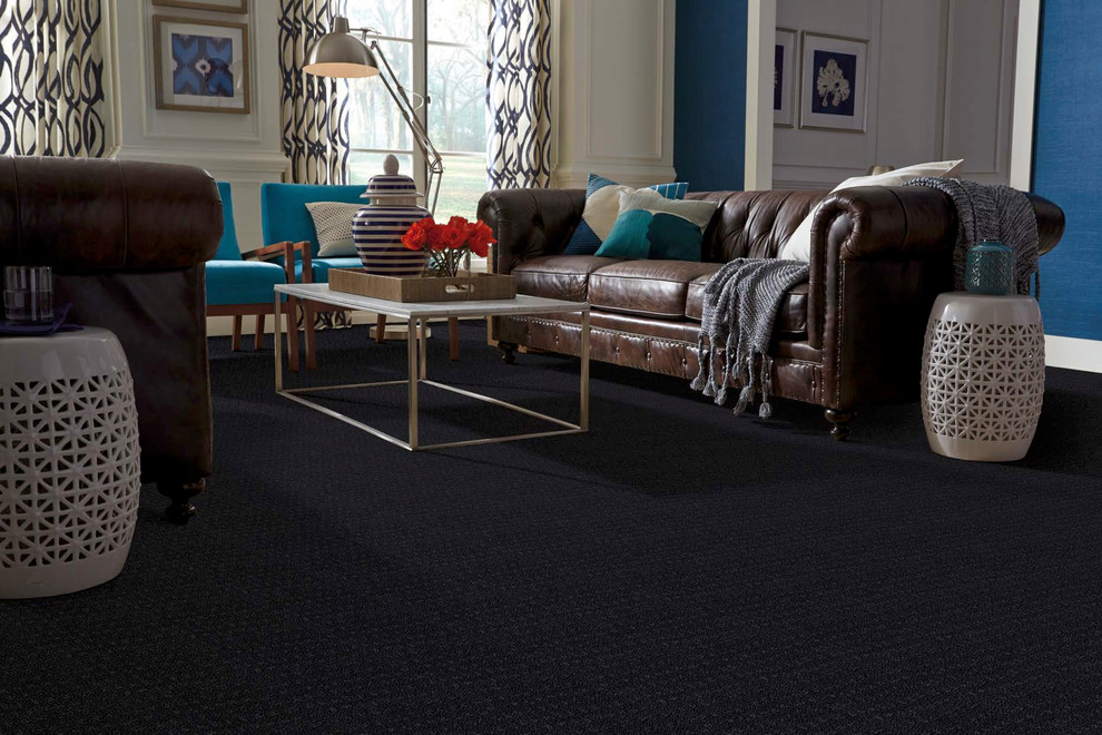 Living room - mid-sized transitional enclosed carpeted and black floor living room idea