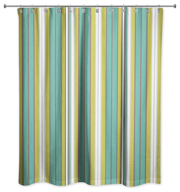 Green Stripes Shower Curtain, Green Brown Striped Shower Curtain