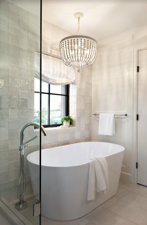 Illuminate Your Oasis: Captivating French Country Bathroom Lighting Ideas with a Chandelier