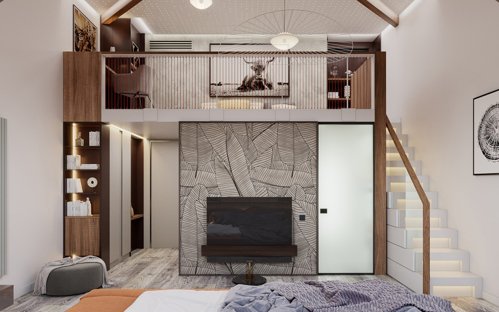 Досуговая зона с гостевой комнатой на мансарде в загородном доме