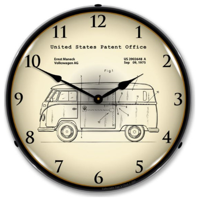 2103221 Volkswagen Bus 1975 Patent Clock Contemporary Wall Clocks by VirVentures Houzz
