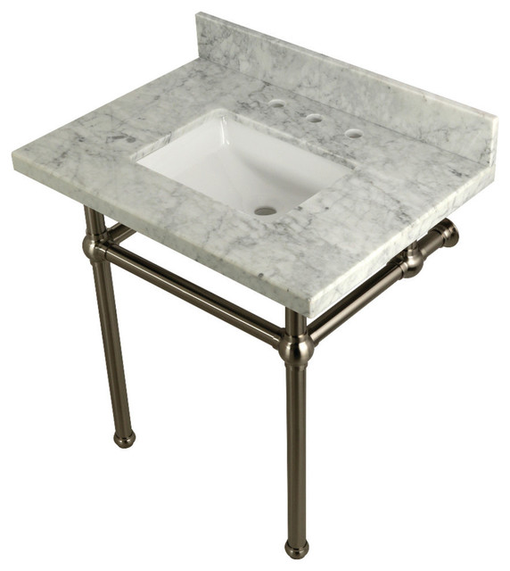 Kingston Brass 30X22 Carrara Marble Vanity Top With Brass Console Legs