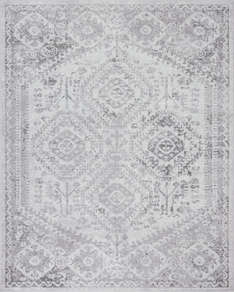 Mikaela Traditional Oriental White Rectangle Area Rug, 8' x 10'