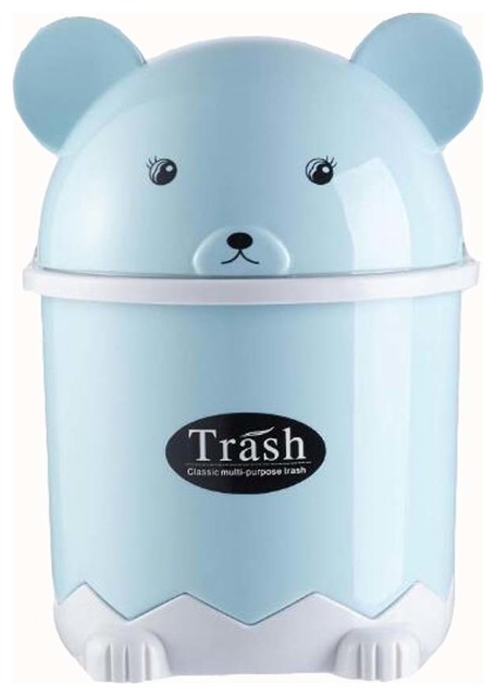 Cartoon Trash Can Desktop Small Trash Can With Cover Blue