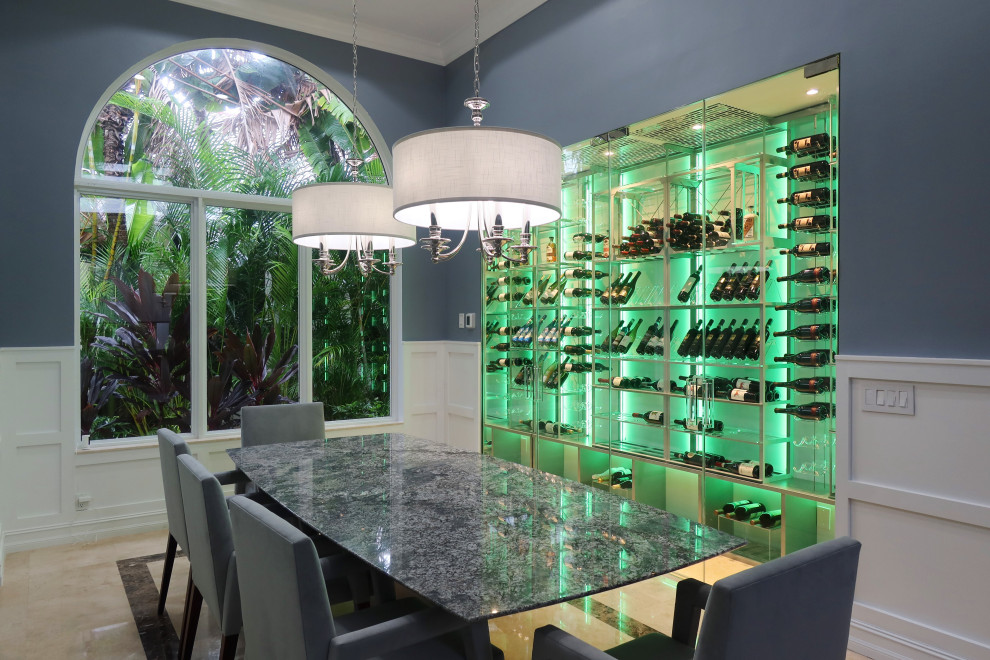 Design ideas for a transitional wine cellar in Miami.