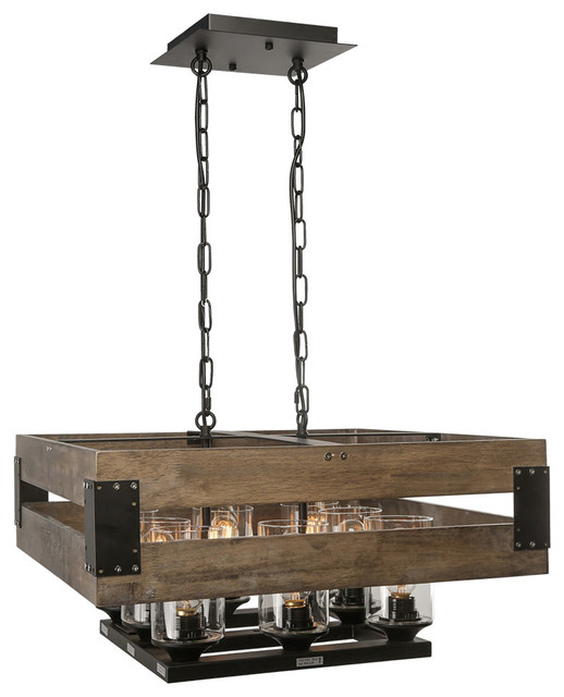 8 Light Wooden Island Pendant Fixture Industrial Kitchen 8 Light Wooden Island Pendant Fixture