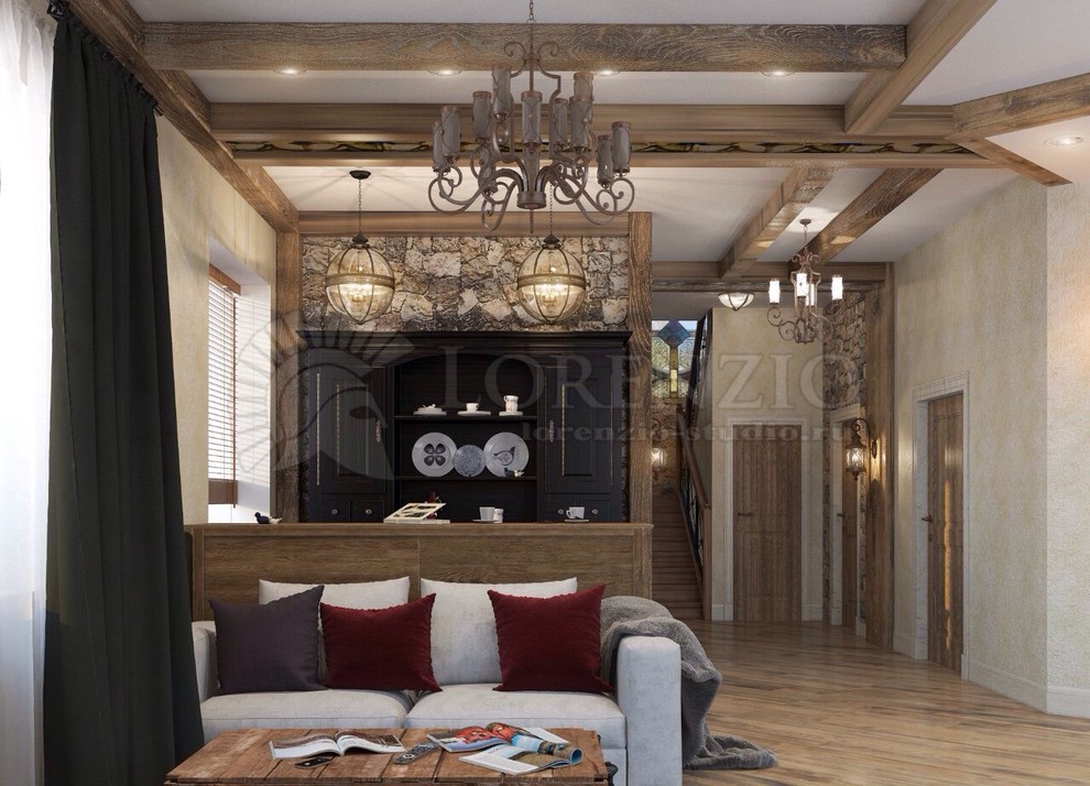 Гостиная - каминный зал в коттедже